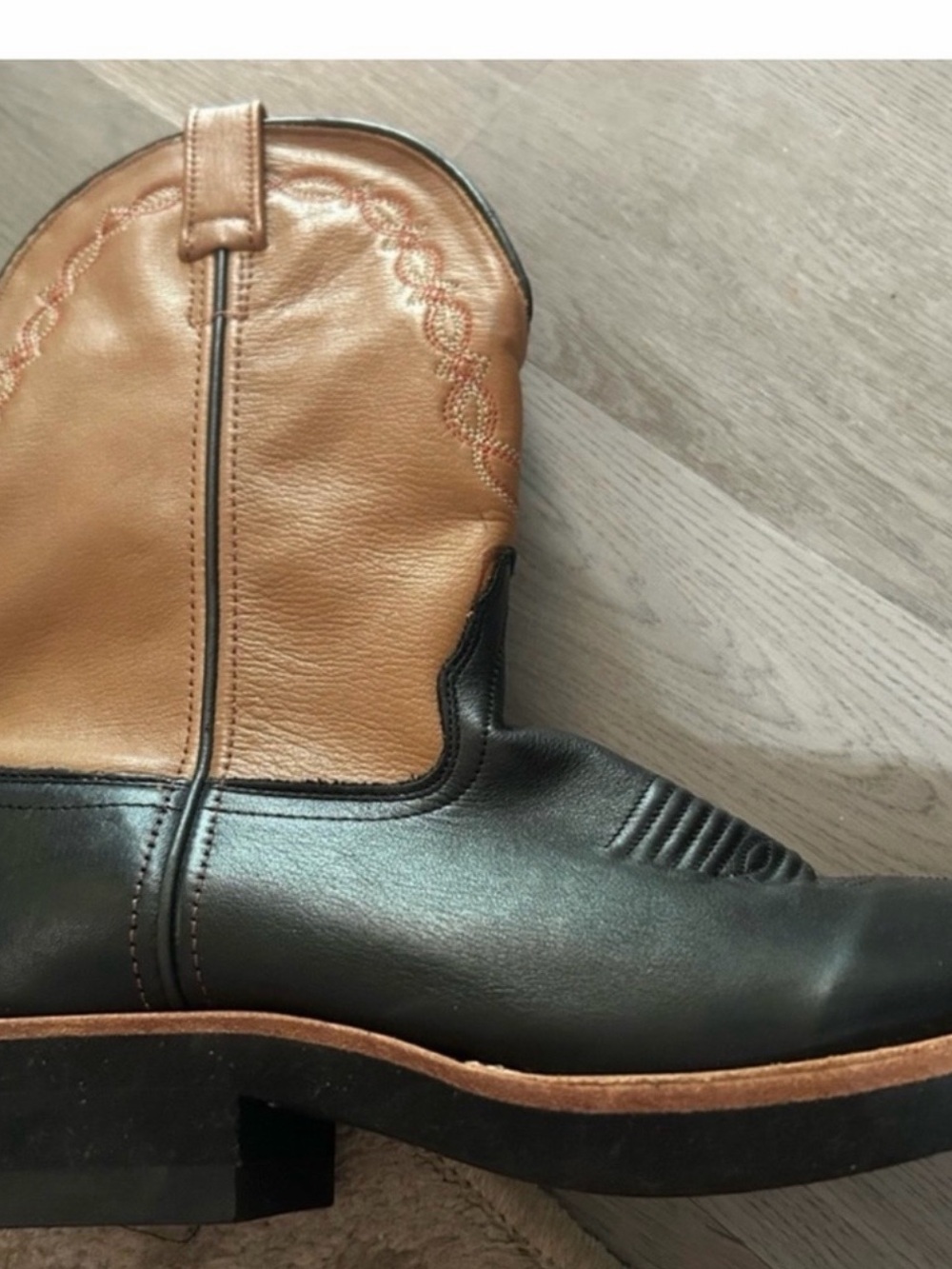Old West Size 9 Two Tone Tan Brown Black Cowboy Boots